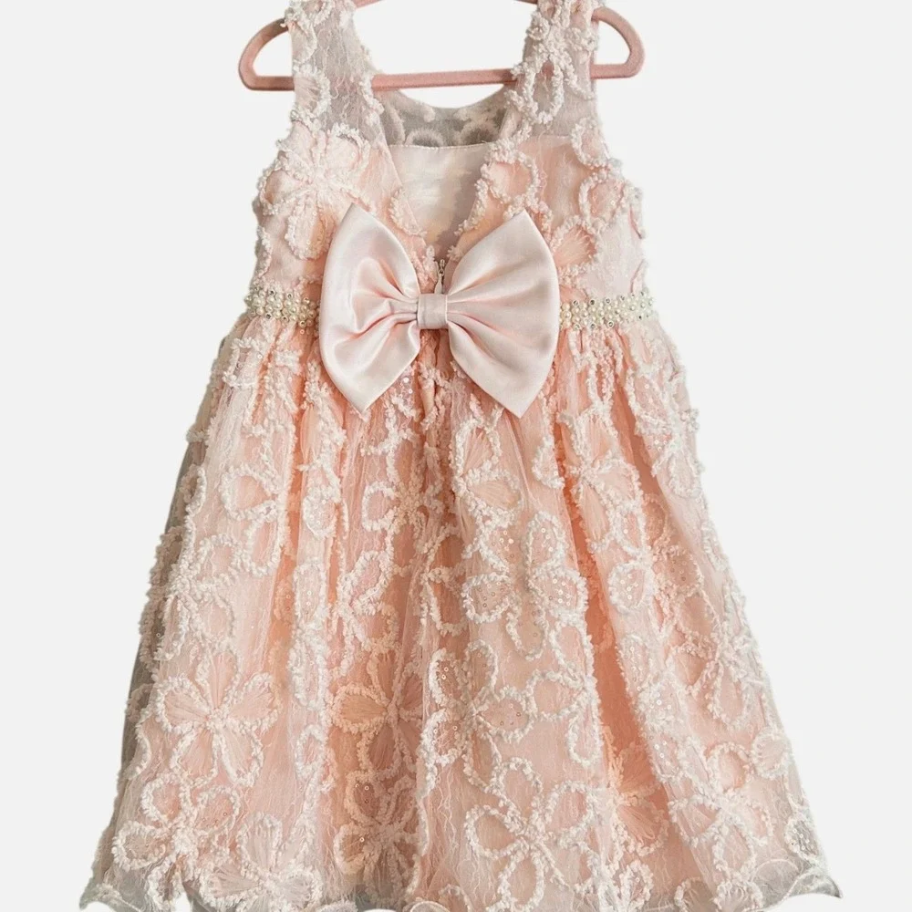 American Princess Pink Floral Pearl Rhinestone Waist Sleeveless Dress‎ 4 Kids